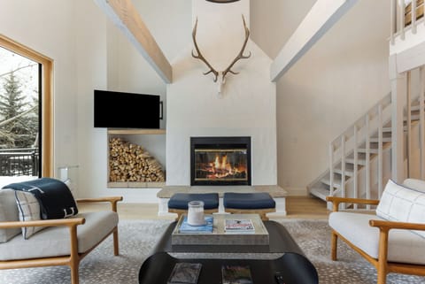 Wood Burning Fireplace, HDTV, & Modern Style