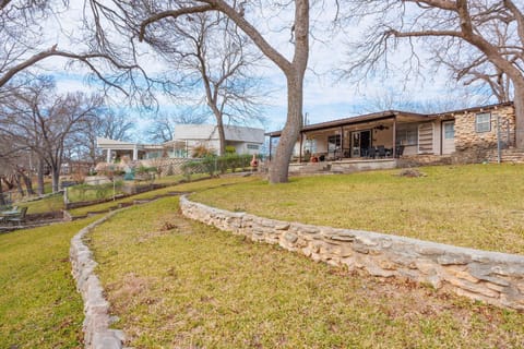 Terraced backyard + multiple patios at Hooked on the River