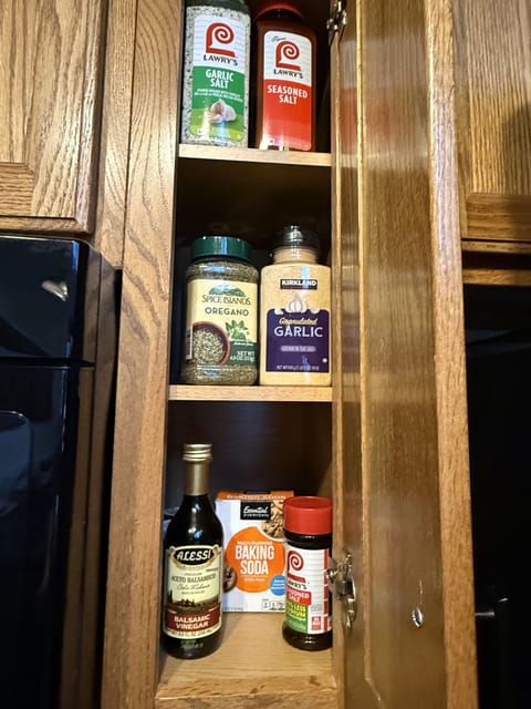 Essential spices and condiments stocked for you.