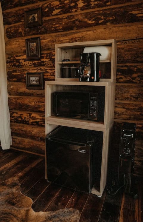 Mini fridge, microwave, coffee maker, room heater and swamp cooler