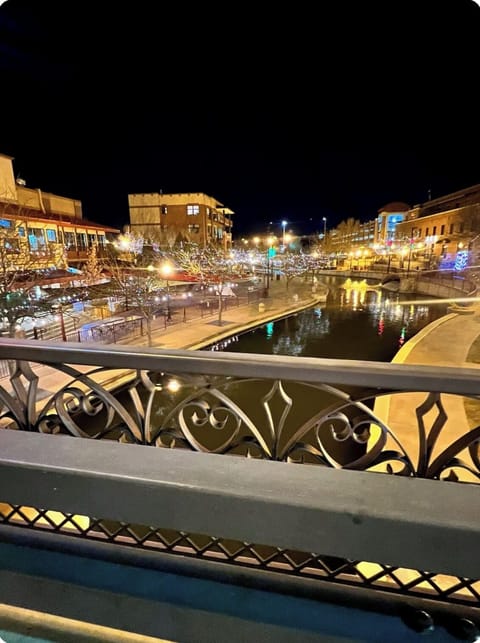 The Arkansas River walk is a nice place to take a stroll day or night.