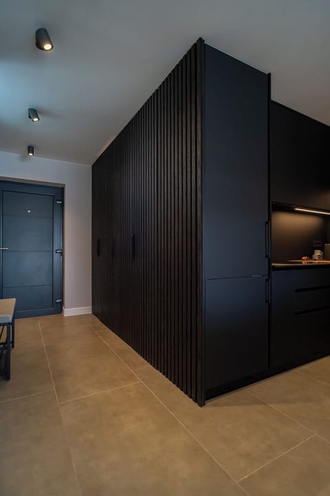 Full-size fridge, oven, stovetop, dishwasher