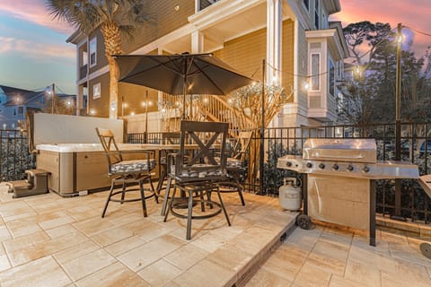 Lighted Paver Patio with Hot Tub, Dining and Grilling Area