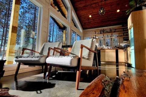 High end furniture (mostly Room & Board) raises the aesthetic bar in this chalet