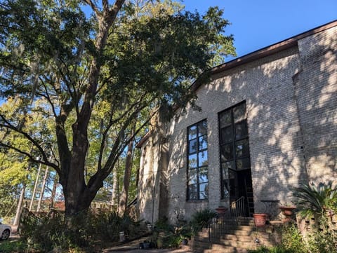 Steps from parking area in the rear of the house leading to the Pool Room. 