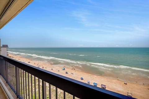 A Beautiful view of the ocean from the deck.