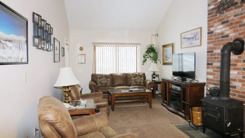 Living Room  50-inch Flat Screen TV, Wood stove and electric fireplace