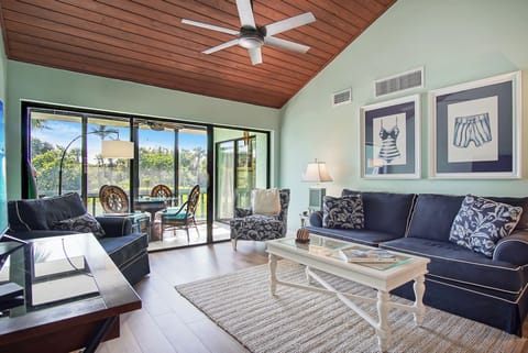 Comfortable living room with vaulted ceiling