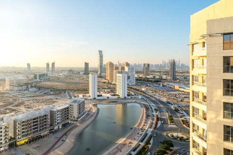 View: Stunning skyline vistas and serene water views await you in vibrant Dubai!