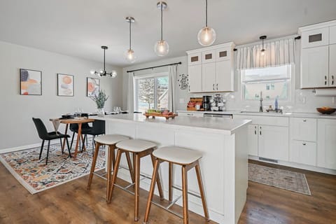 Ample counter space makes meal prep a breeze in this modern kitchen.