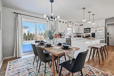 Bright and airy, the dining space is perfect for intimate family dinners.