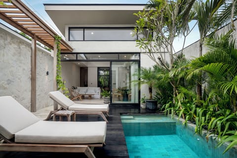 Outdoor pool, sun loungers