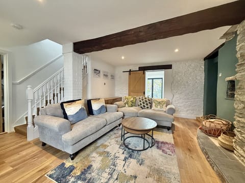 Living room with wood burner