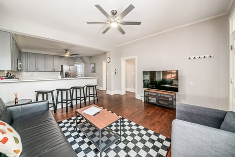 Another view from the living area into the kitchen.  Ceiling fan provides air movement if needed.