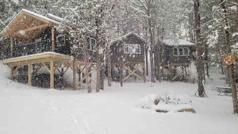 View of cabins from below winter