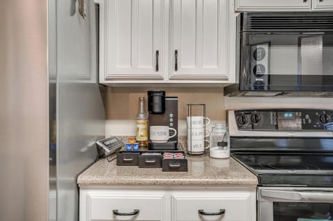 Dedicated coffee station with everything you need to kickstart your day, including a variety of coffee options and brewing essentials