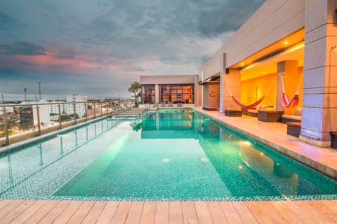 Outdoor pool, open 9:00 AM to 7:30 PM, sun loungers