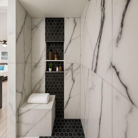 Studio | Bathroom | Shower, hair dryer, towels, soap