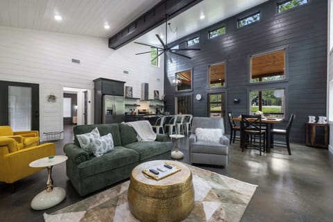 Cabin, 1 King Bed with Sofa bed, Hot Tub, Garden View (Whispering Retreat) | Living area | 42-inch flat-screen TV with digital channels, fireplace