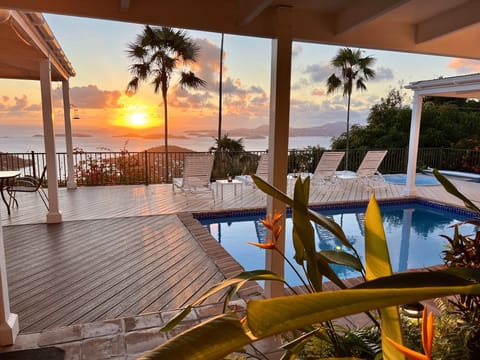 Unobstructed sunset views to St Thomas from the 1200 sq foot pool deck