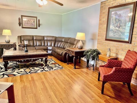 Large living room with new sofa and smart tv. 