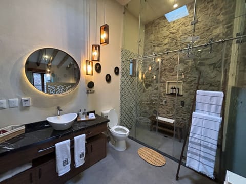 Apartment | Bathroom | Shower, hair dryer, bathrobes, towels