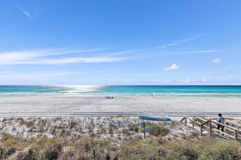 This 3-Level, Beachfront Townhome w/ a Private Beach is Fully Remodeled with New furniture, comes Fully-Stocked with beach gear, and features 3 Patios overlooking the Beach and Gulf!