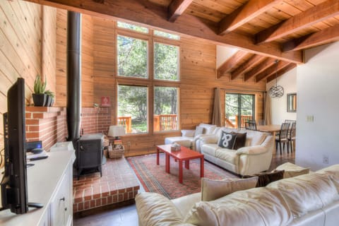 Cozy living room with wood stove fireplace