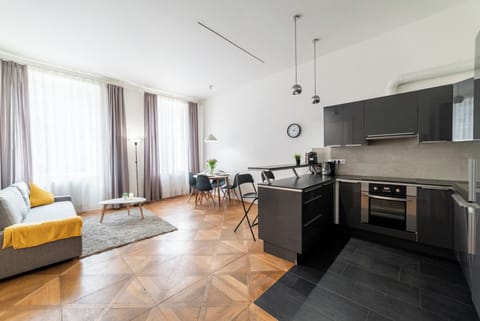 Spacious living room and kitchen