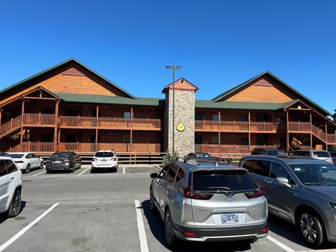 Front of cabin and parking area