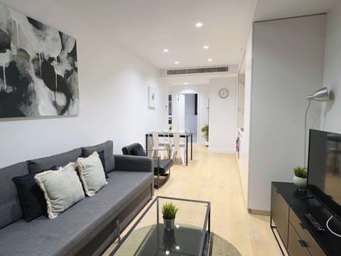 The living area with a 3-seater sofa bed that folds out to a double.