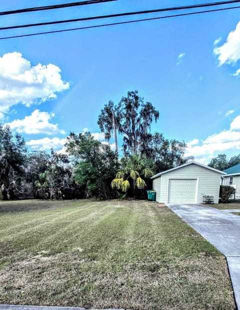 Front yard and garage