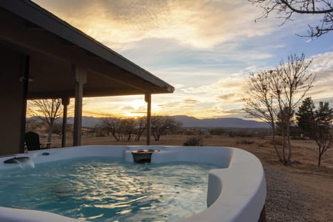 Hot tub with mountain views