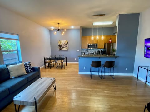 Living Area with Sofa Bed, Large Smart Roku TV, Dining Table, Queen Sofa Bed ++