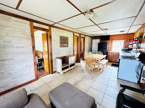 Cabin, Patio, Lake View | Private kitchen | Full-size fridge, microwave, cookware/dishes/utensils