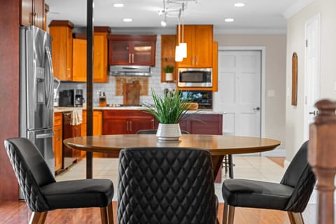 Sip morning coffee or grab a bite at the breakfast table, seating 4