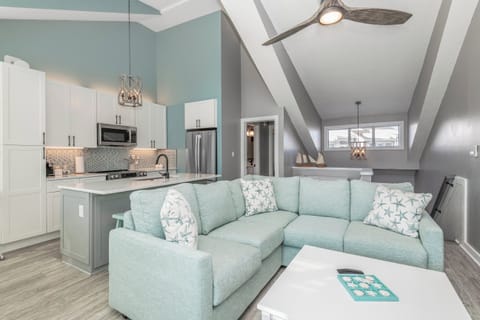 Spacious open-concept living room with modern decor