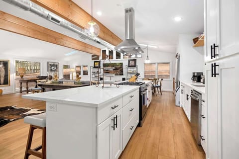 The kitchen is fully stocked with everything you'll need to make a meal or just a good cup of coffee.