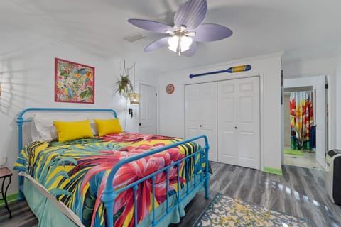 a comfy queen sized bed for you to enjoy