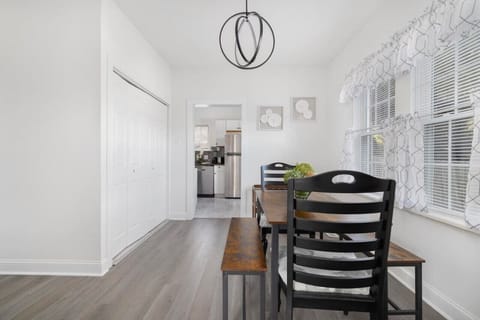 The dining room is off of the kitchen.