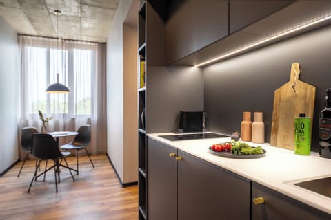 Superior Studio | Private kitchen | Fridge, microwave, stovetop, dishwasher
