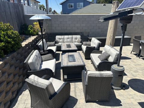Dual fire tables with seating for 13