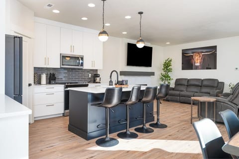 Sophisticated dining area in cool gray tones