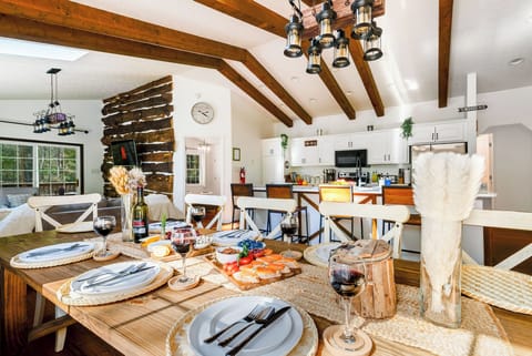 Rustic dining table with seating for 12.