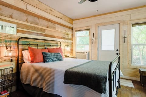 Back door leads to seating and camp fire.