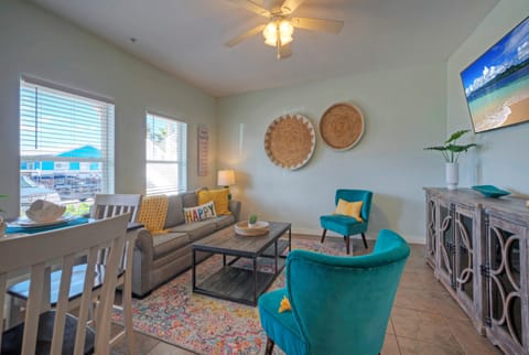 The inviting living room features a sleeper sofa.
