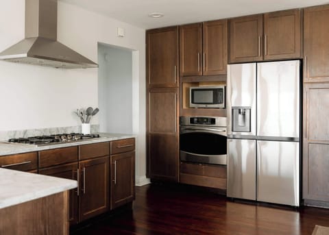 Fully stocked open kitchen 