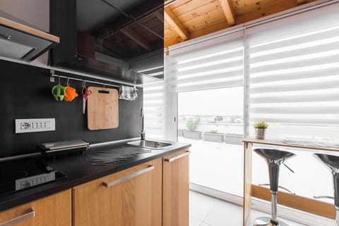 Panoramic Penthouse | Private kitchenette | Full-size fridge, microwave, oven, stovetop