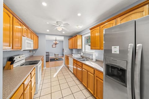 efficient and well stocked galley kitchen