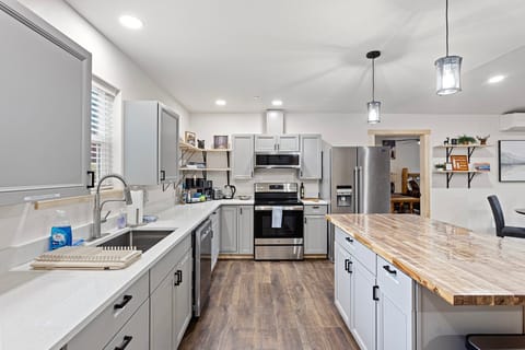 A full kitchen offers all the amenities you will need for your stay.